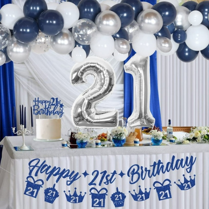 Backdate 2 St Birthday Party Decorations Blue And Silver For Boys And Girls,  Year  Old Birthday Balloons Garland Kit With Banner And Cake Topper, Th