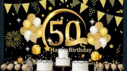 Backdate 4 Happy Th Birthday Party Decoration, Large Fabric Black Gold Sign Poster  For Th Birthday Photo Booth Backdrop Background Banner, Th Birthday