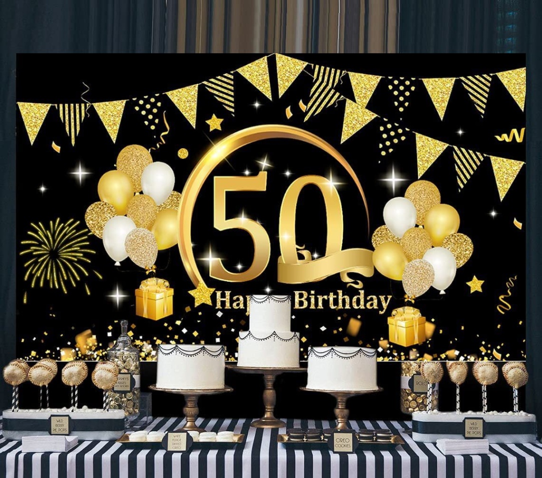 Backdate 4 Happy Th Birthday Party Decoration, Large Fabric Black Gold Sign Poster  For Th Birthday Photo Booth Backdrop Background Banner, Th Birthday