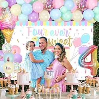 Backdate 4 Ice Cream Birthday Party Decorations Th, Forever Sweet Birthday  Decorations Balloons Garalnd Kit Backdrop Photobooth, Ice Cream Number   Foil