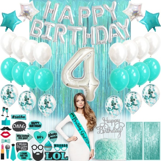 4th birthday party decorations Backdate 4 th Birthday Decorations Party Supplies, Teal Green Number