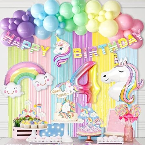 Backdate 4 Unicorn Th Birthday Party Decorations For Girls, Hombae Th Birthday Party  Supplies Kit, Rainbow Birthday Banner Balloons Garland, No