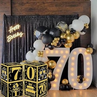 Backdate 5  Pcs Th Birthday Decorations Boxes For Men Women, Years Old Bday Theme  Cardboard Box Party Supplies,Black Gold Happy  Birthday Balloons Boxes