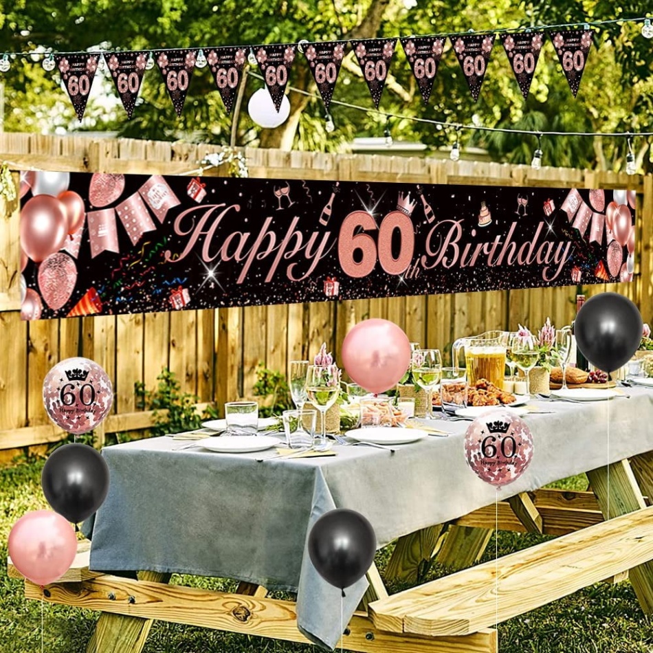 Backdate 5 Women Th Birthday Decorations, Black Rose Gold Happy Th Birthday Yard  Banner, Th Happy Birthday Balloons For Mom Girlfriend Wife Mother Th