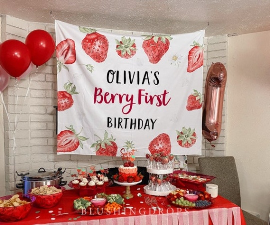 Niche Utama 1 Berry First Birthday Backdrop, Strawberry Backdrop, Strawberry