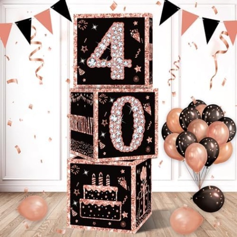 Niche Utama 1 Eiurteao Pcs Th Birthday Decorations Boxes For Women, Rose Gold Happy   Birthday Balloons Boxes Party Supplies, Forty Bday Theme Cardboard Box