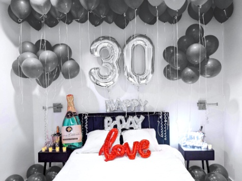 bedroom decorated for birthday Niche Utama 1 Happy Birthday Ceiling of Silver Balloons Room Decoration with