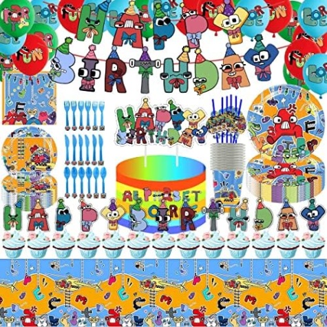 Niche Utama 1 Pcs Alphabet Birthday Supplies Include Happy Birthday Banner Balloons  Plate Cup Tablecloth Fork Knife Spoon Cake Topper Lore Birthday Decoration