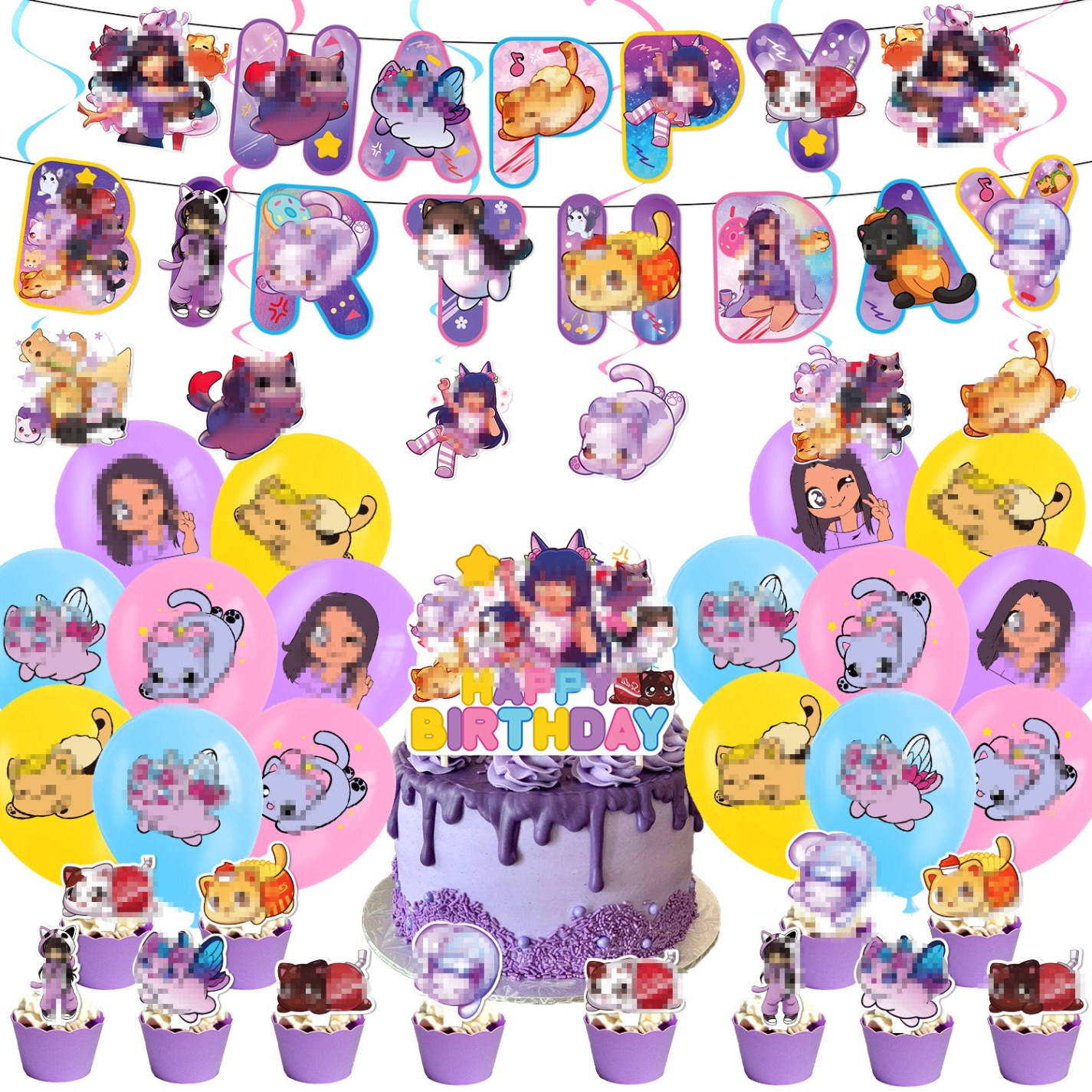 Niche Utama 1  Pcs Aphmau Birthday Party Supplies, Cartoon Game Cat Theme Party  Decorations Favors Set With Birthday Banner, Balloons, Cake Cupcake  Toppers,