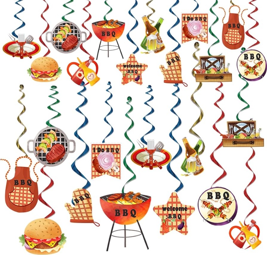 Niche Utama 1 Pcs BBQ Hanging Swirls For Backyard Summer Picnic Party, Double Sided  Burger Grill Hanging Party Decorations,BBQ Hanging Spiral Streamers  Barbecue