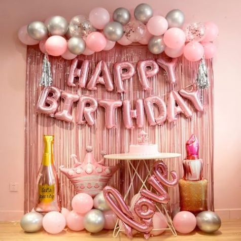 Niche Utama 1 Pink Birthday Decorations For Women ，happy Birthday Party Decorations For  Girls，pink Fringe Curtain，happy Birthday Banner，happy Birthday