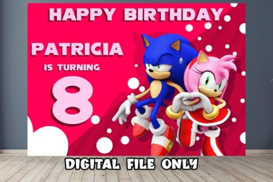 Niche Utama 1 Sonic And Amy Rose Birthday Banner, Amy Rose Birthday Backdrop ,Amy Rose  Wall Banner,Sonic Pink Decoration Party, Digital File Only