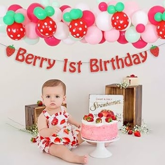 Niche Utama 1 Strawberry St Birthday Decorations - Berry First Birthday Banner,  Strawberry Balloon Garland Kit, Foil Balloons, Summer Fruit Strawberry  Sweet One