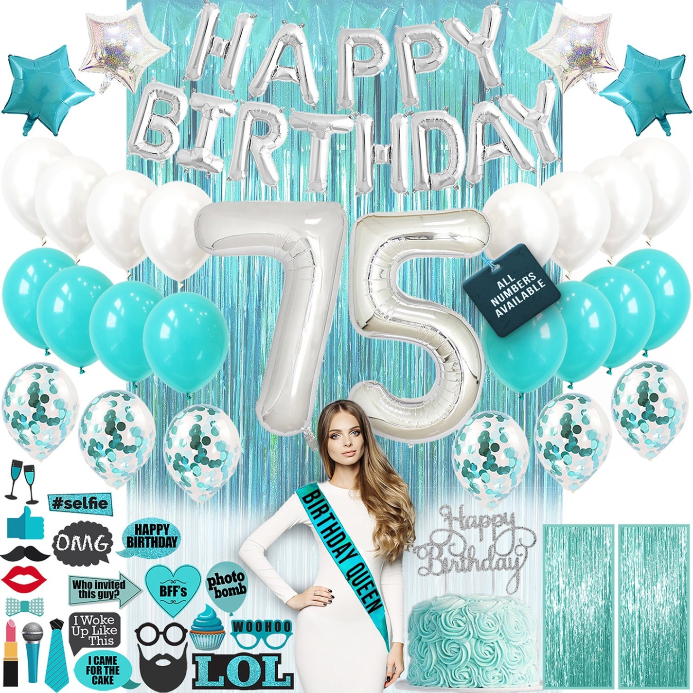 Niche Utama 1 Th Birthday Decorations, Th Birthday Party Supplies, Th Birthday  Banner Teal Green, Confetti Balloons Her,  Cake Topper, Th Gifts