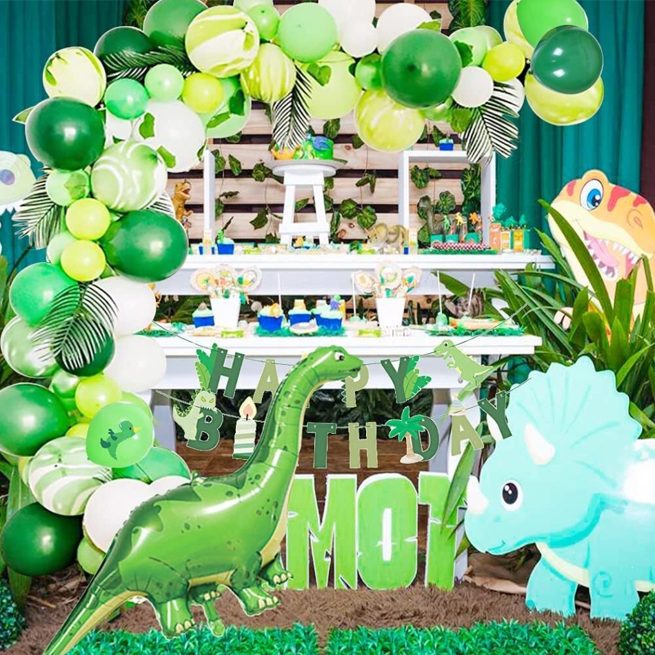 birthday dinosaur decorations Niche Utama 2 AYUQI Dinosaur Birthday Decorations, Dino Theme Party Decorations, Happy  Birthday Dinosaur Banner Green Latex Balloon Arch, Big Dino Foil Roar