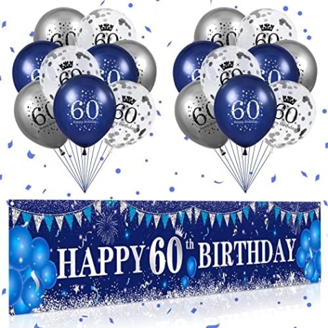 cheap 60th birthday decorations Niche Utama 2 Blue th Birthday Decorations for Men Women, Navy Blue Silver Happy th  Birthday Yard Banner, Blue th Birthday Balloons for th Birthday