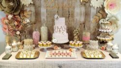 Niche Utama 2 Blush & Gold Dessert Table With Paper Flower Backdrop