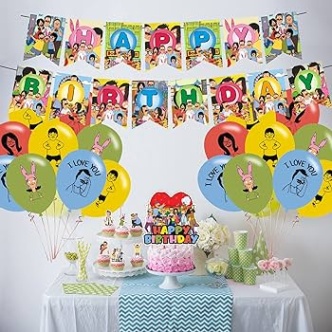 Niche Utama 2 Bobs Burgers Party Decorations,Birthday Party Supplies For Bobs Burgers  Party Supplies Includes Banner - Cake Topper -  Cupcake Toppers  