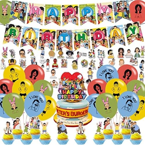 Niche Utama 2 Bobs Burgers Party Decorations,Birthday Party Supplies For Bobs Burgers  Party Supplies Includes Banner - Cake Topper -  Cupcake Toppers  