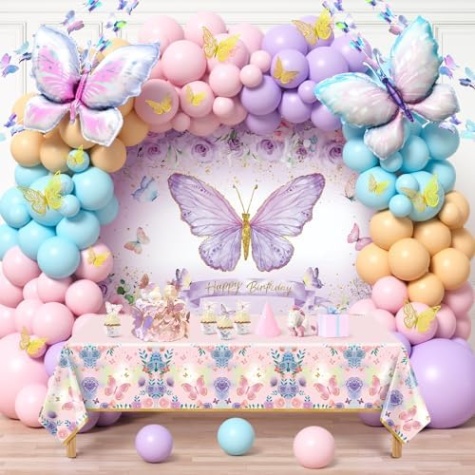 Niche Utama 2 Butterfly Birthday Party Decorations, PCS Butterfly Pastel Balloon  Garland Arch With Backdrop Tabledrop Butterfly Stickers For Girls Baby  Shower