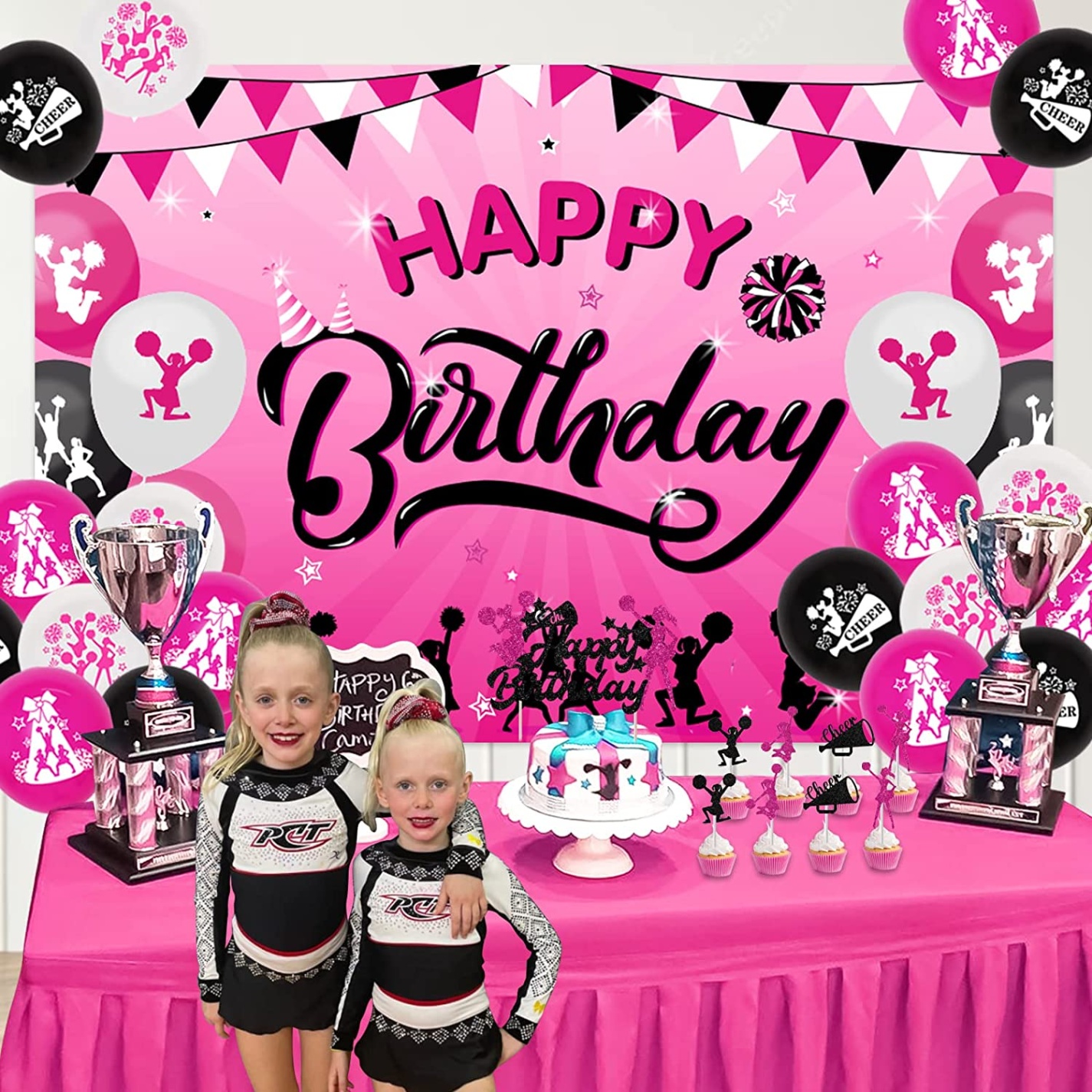 Niche Utama 2 Cheerleading Birthday Party Decorations For Girls Rose Red Black  Cheerleader Theme Birthday Party Supplies With Backdrop Balloons Banner  Cake Toppers