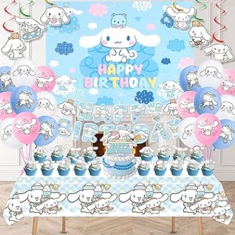 Niche Utama 2 Cinnamoroll Birthday Decorations, Party Supplies Set Include Banner,  Backdrop, Balloons, Hanging Swirls, Cake Cupcake Toppers, Tablecloth For  Kids