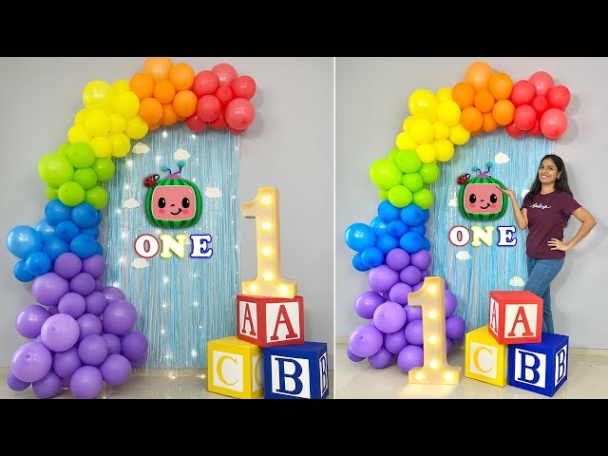 Niche Utama 2 Cocomelon Theme Balloon Backdrop For First Birthday - YouTube