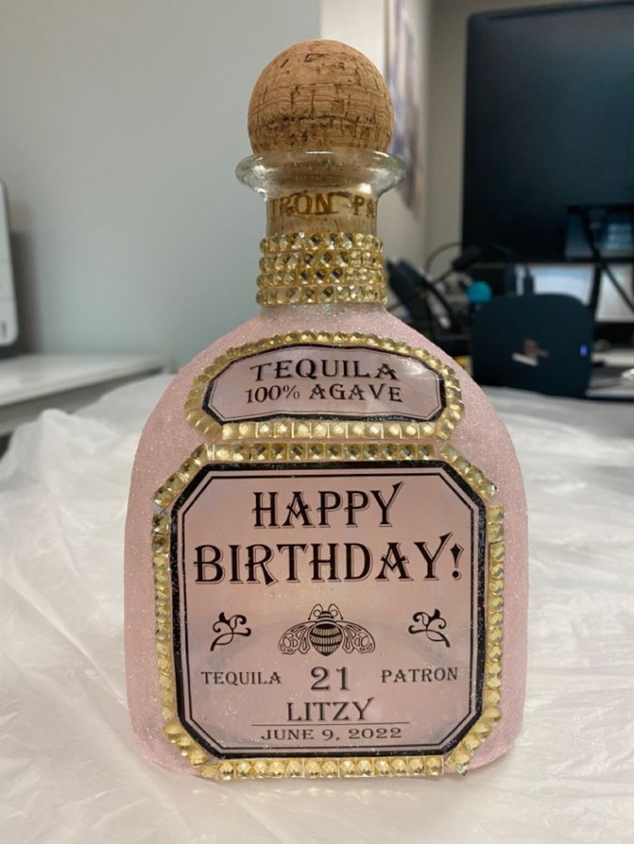 Niche Utama 2 Custom Glitter Patron Birthday Bottle  Alcohol Bottle Decorations