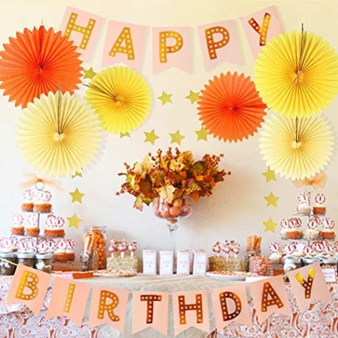 Niche Utama 2 Fall Birthday Decorations Kit Autumn Birthday Party Decor Fall Party Decor  Tissue Paper Fan Happy Birthday Banner Paper Star Garland Baby Shower Wall