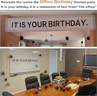 Niche Utama 2 It Is Your Birthday Banner, The Office Theme Infamous Husband Birthday  Party Decorations,Grey Brown Black Latex Balloons,White Crepe Streamer  Rolls +