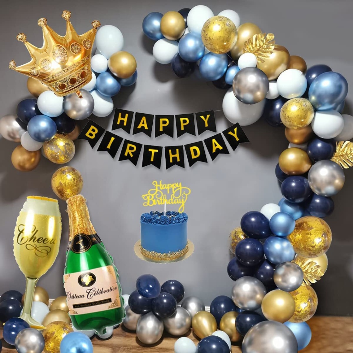 Niche Utama 2 MMTX Birthday Decorations Men, Blue Gold Party Decorations With Happy  Birthday Banner, Cake Topper, Navy Blue Silver Latex Balloon For Men  Boyfriend