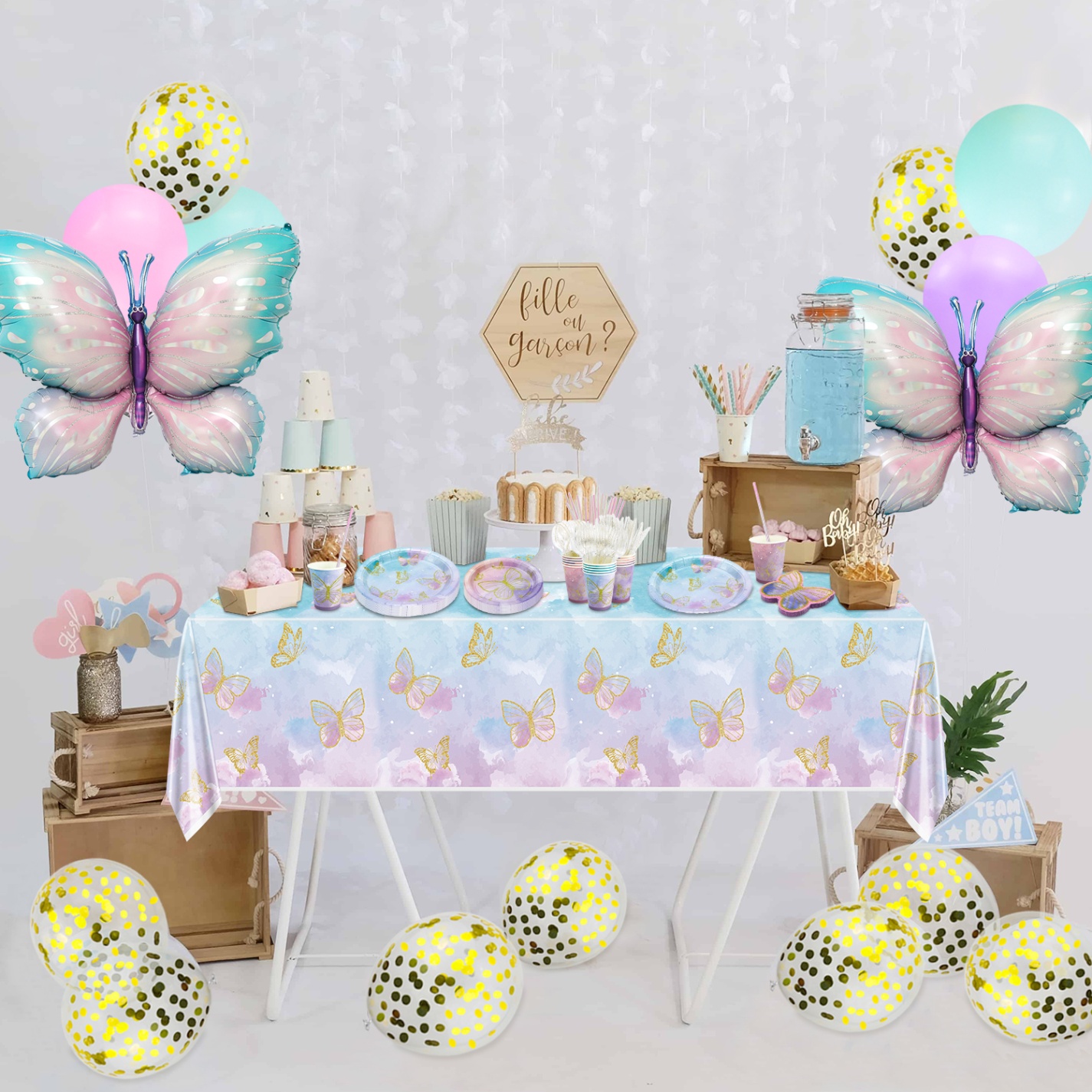 Niche Utama 2  Pcs Butterfly Birthday Decorations - Including Butterfly Paper Plates,  Napkins, Cups, Tablecloth And Straws For Fairy Birthday Decorations