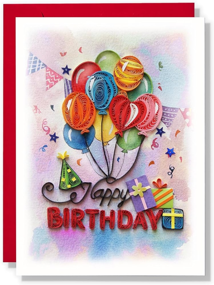 Niche Utama 2 Quilled Happy Birthday Card, Floral Design, In X In, For Women