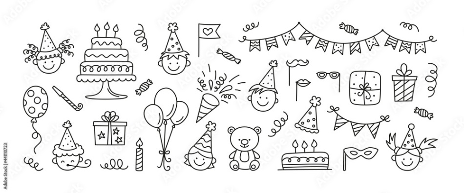 Niche Utama 2 Set Of Happy Birthday Doodles