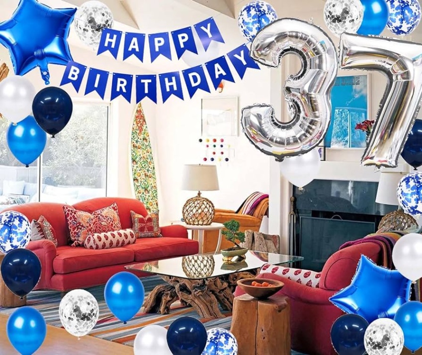 Niche Utama 2 Th Birthday Party Decoration Blue Silver For Men, Happy Birthday Banner  Number  Birthday Star Foil Balloons Latex Confetti Balloons For Men Him