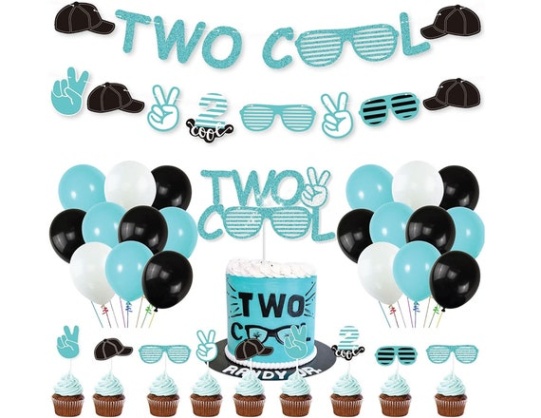 Niche Utama 2 TWO COOL Birthday Decoration, Two Cool Boys Nd Birthday Decor Kit, Two  Cool Banner Cake And Cupcake Toppers For Little Man Party